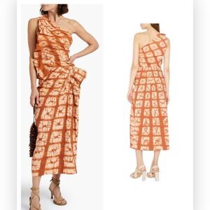 Ulla Johnson Senta One Shoulder Top Sequoia Orange Tie Dye Ruffle Sz 6 NWT $420